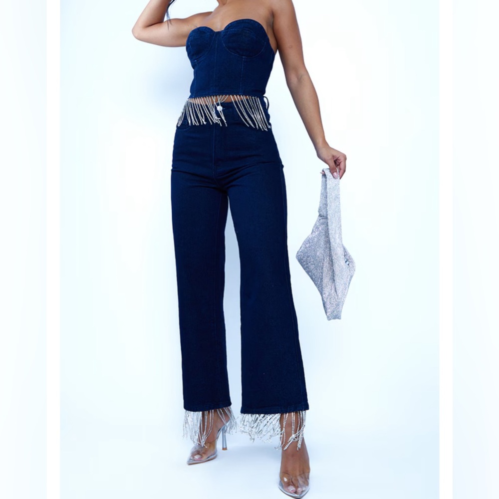 PLT Straight Leg Jeans - Diamanté Tassel Hem